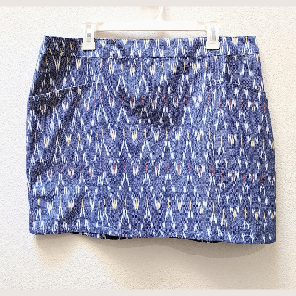 Mata Traders blue ikat cotton miniskirt with pockets size XL NWOT